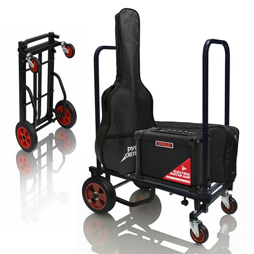 Pyle Folding Utility Cart - Heavy-Duty Adjustable Trolley with Wheels - Extends 60-102cm - Lightweight Multi-Purpose Equipment Cart - Damaged Box
