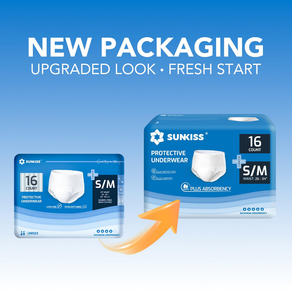 SUNKISS TrustPlus Incontinence Pants, Adult Pull Ups, Disposable Protective Underwear, S/M, 64 Count