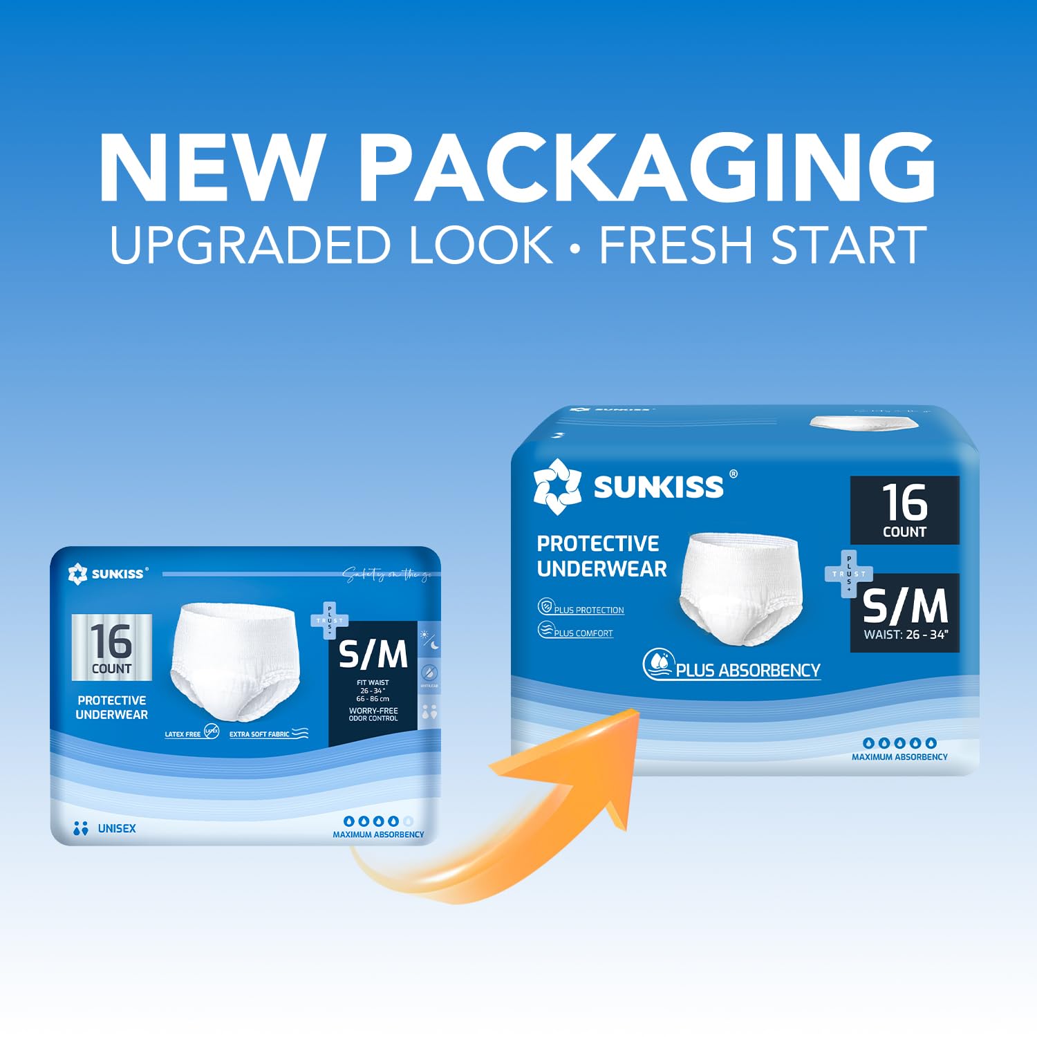 SUNKISS TrustPlus Incontinence Pants, Adult Pull Ups, Disposable Protective Underwear, S/M, 64 Count