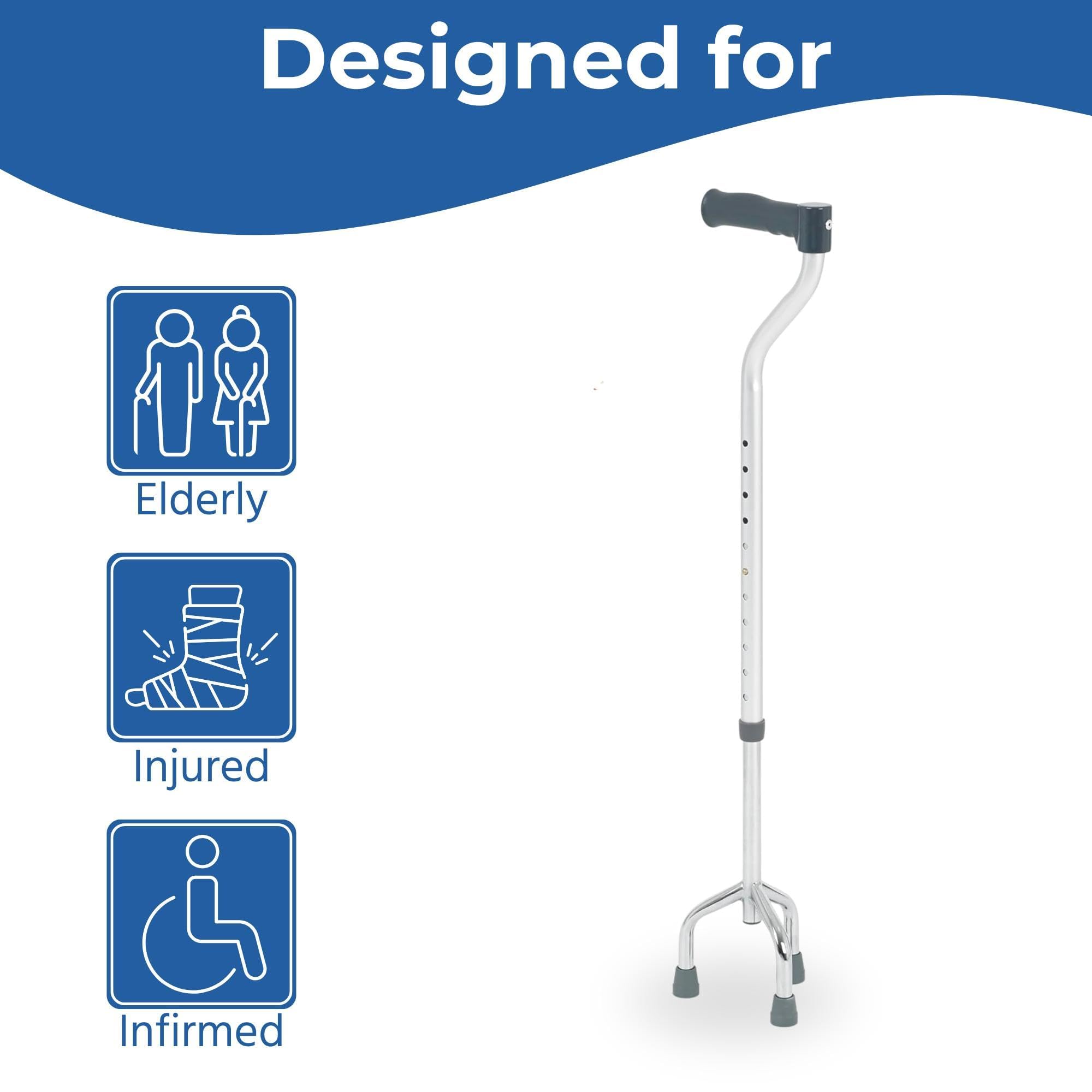 Days Adjustable Tripod Walking Stick - Lightweight Chrome Mobility Aid for Elderly & Disabled - Small Base - Very Good