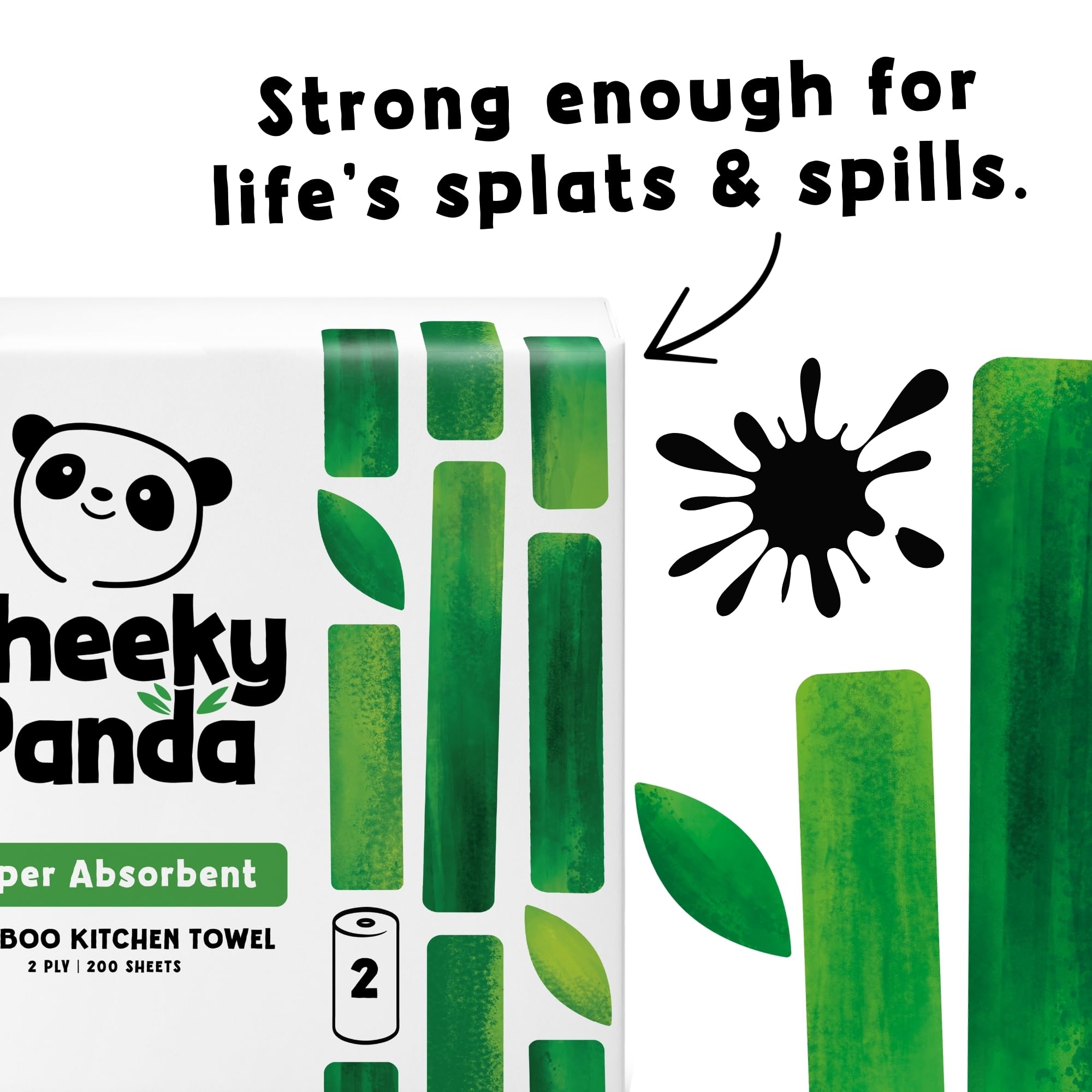 The Cheeky Panda Bamboo Kitchen Roll - 10 Rolls, 1000 Sheets, Strong Absorbent Plastic-Free Paper Towels - Damaged Box