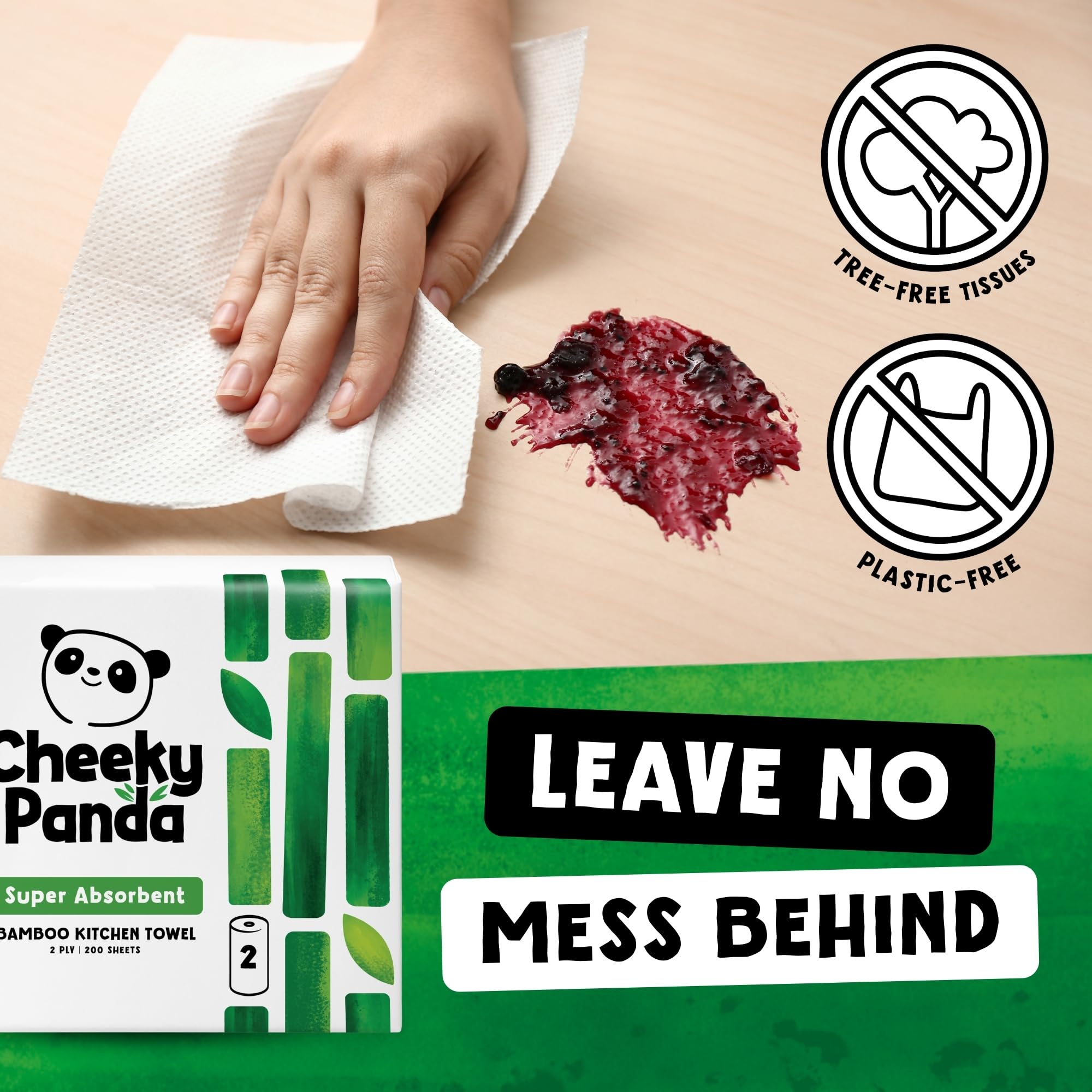 The Cheeky Panda Bamboo Kitchen Roll - 10 Rolls, 1000 Sheets, Strong Absorbent Plastic-Free Paper Towels - Damaged Box