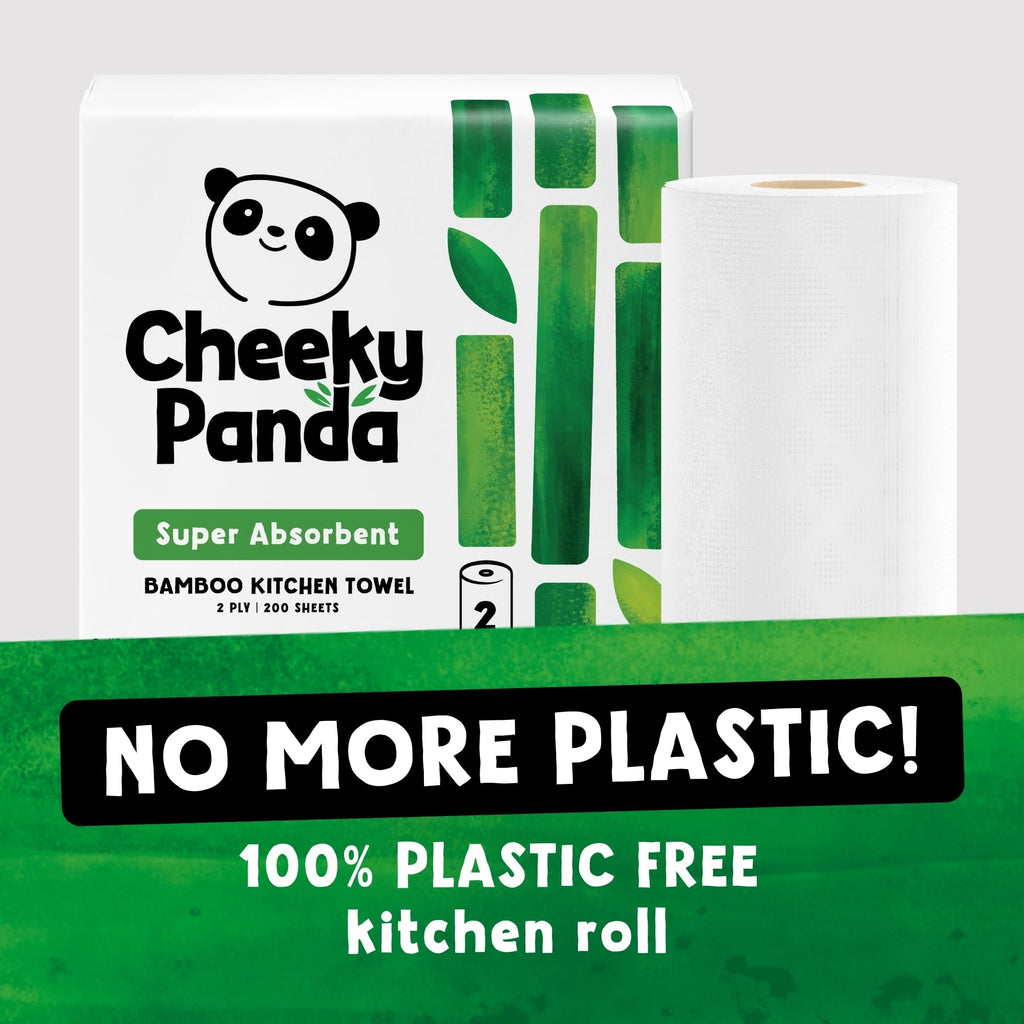 The Cheeky Panda Bamboo Kitchen Roll - 10 Rolls, 1000 Sheets, Strong Absorbent Plastic-Free Paper Towels - Damaged Box