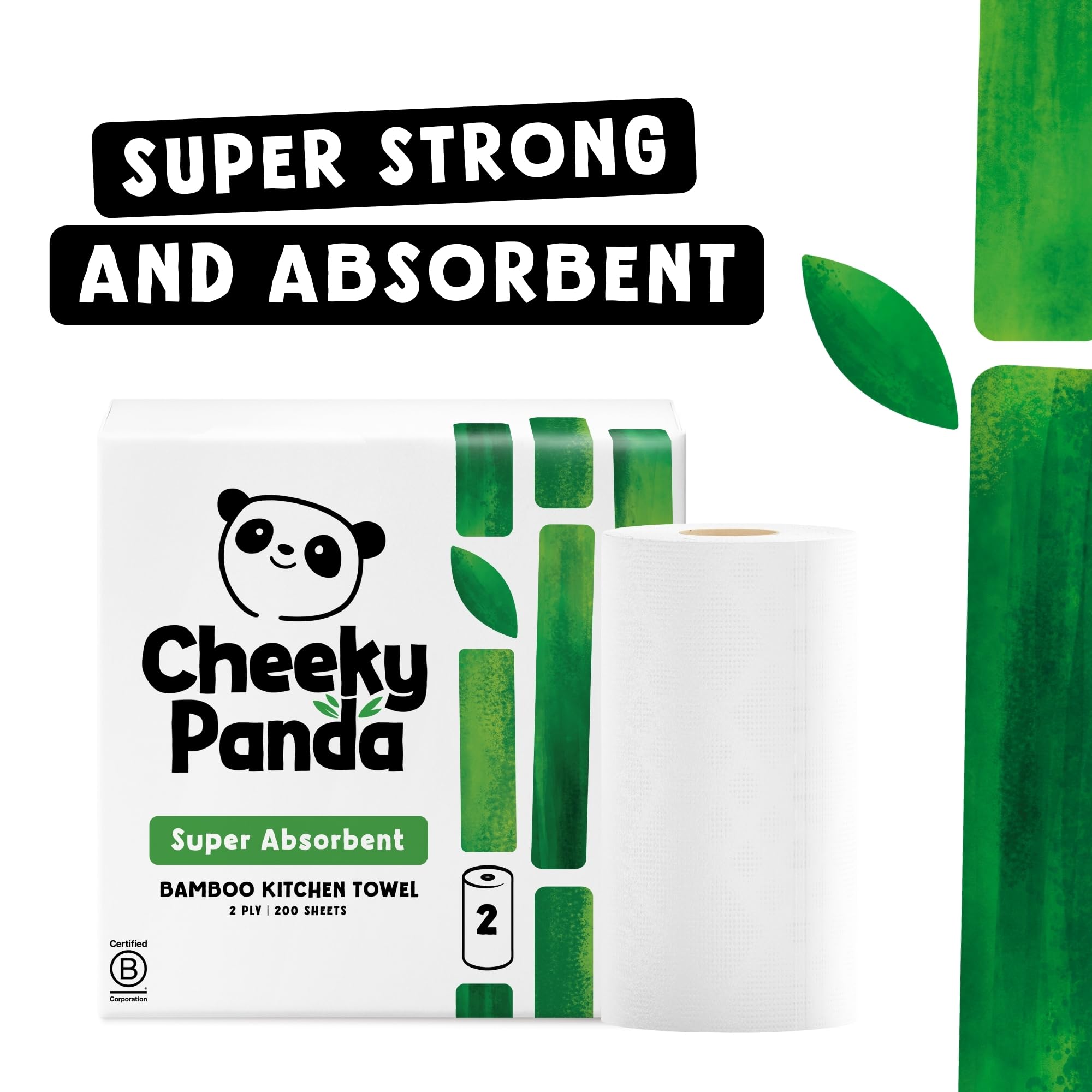 The Cheeky Panda Bamboo Kitchen Roll - 10 Rolls, 1000 Sheets, Strong Absorbent Plastic-Free Paper Towels - Damaged Box
