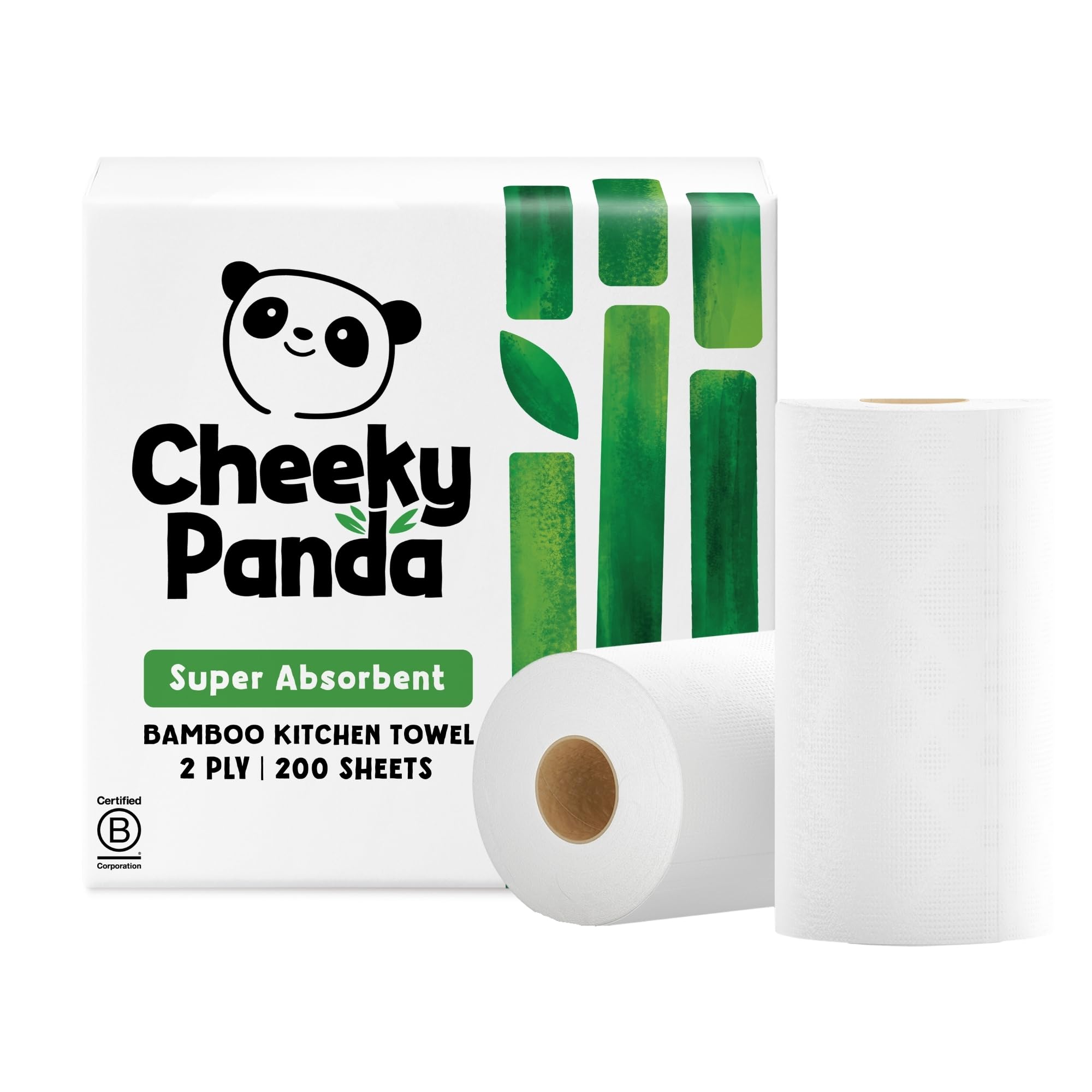 The Cheeky Panda Bamboo Kitchen Roll - 10 Rolls, 1000 Sheets, Strong Absorbent Plastic-Free Paper Towels - Damaged Box