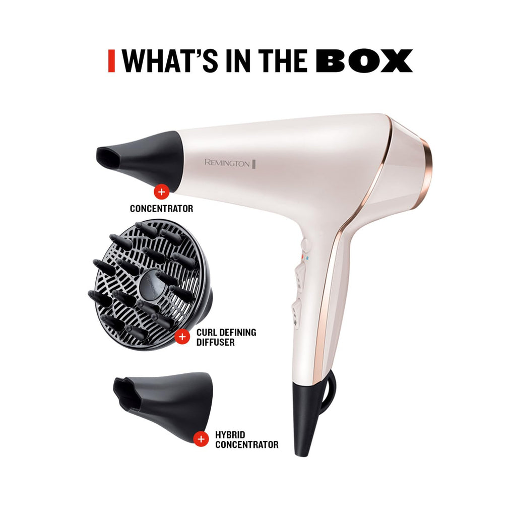 Remington PROluxe AC9140 Hair Dryer - OPTIheat, Ionic, Diffuser, 2 Concentrators, 2400W - Damaged Box
