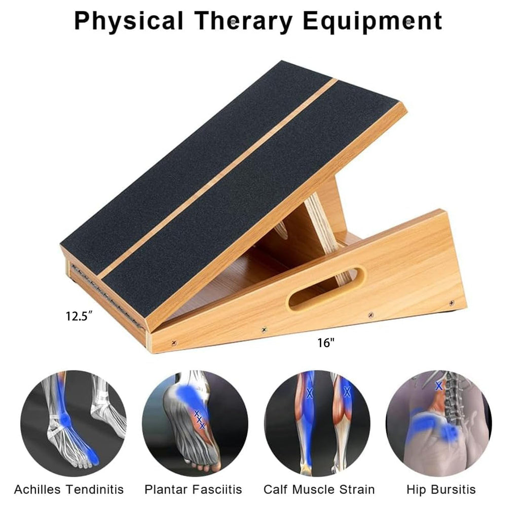Professional Wooden Slant Board - Adjustable Incline Calf Stretcher - Portable Side-Handle Design