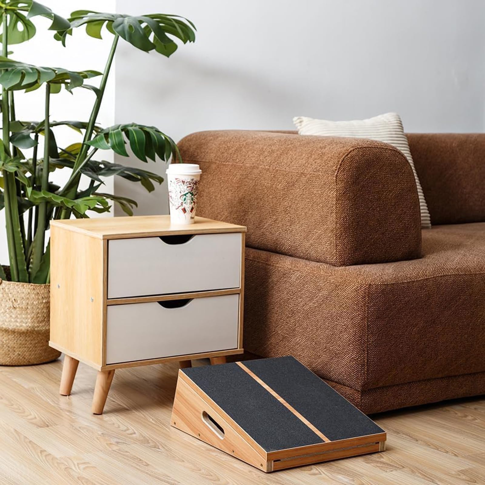 Professional Wooden Slant Board - Adjustable Incline Calf Stretcher - Portable Side-Handle Design