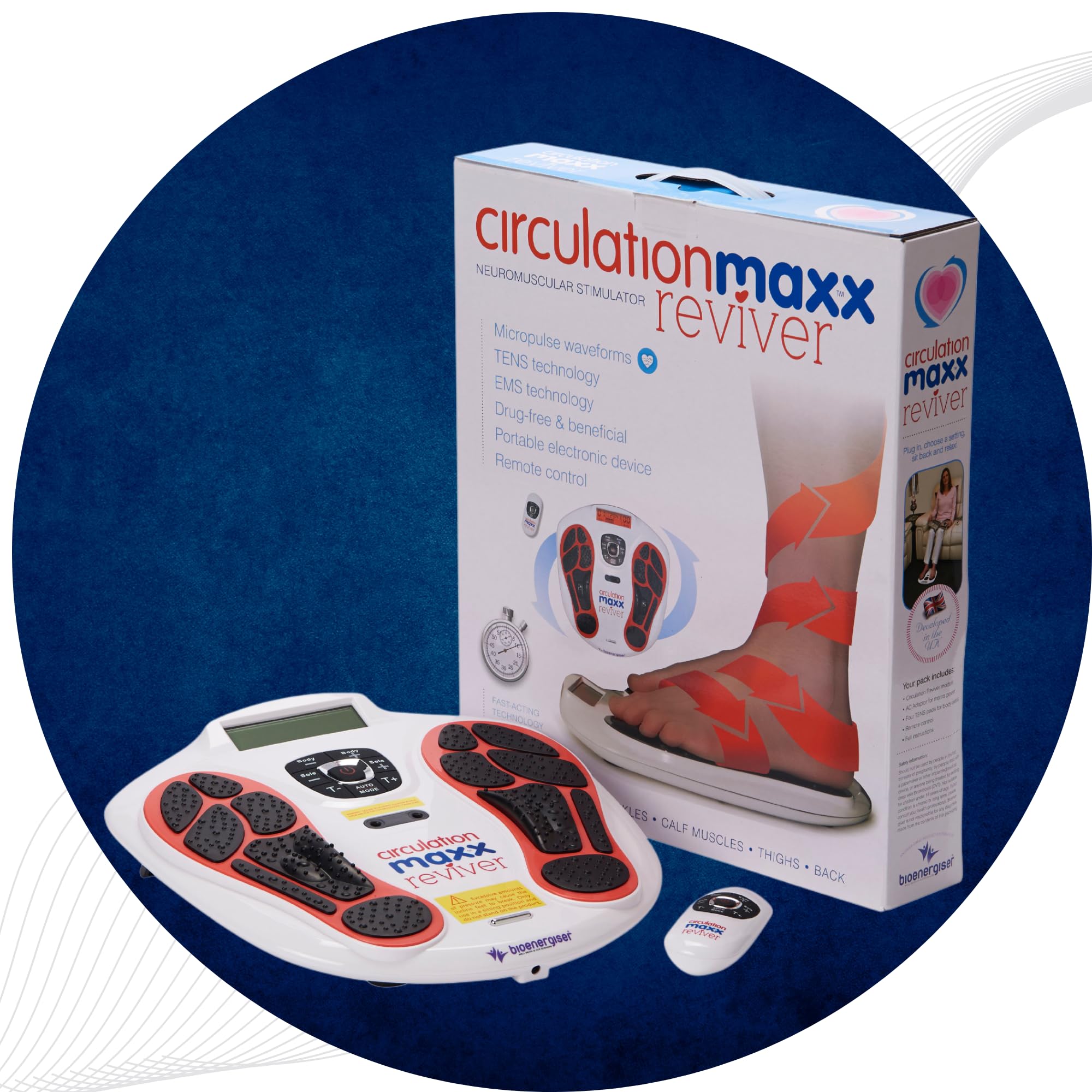 VYTALIVING Circulation Reviver - Circulation Blood Booster for feet and Legs - Medically Approved Foot Massagers for Circulation - EMS Foot Massager with TENS Pads & Remote - Damaged Box