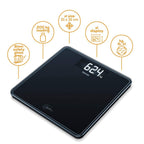 Beurer GS400 Signature Line Glass Bathroom Scale - Black, 200kg Capacity, XL Digital Display, Safety Glass