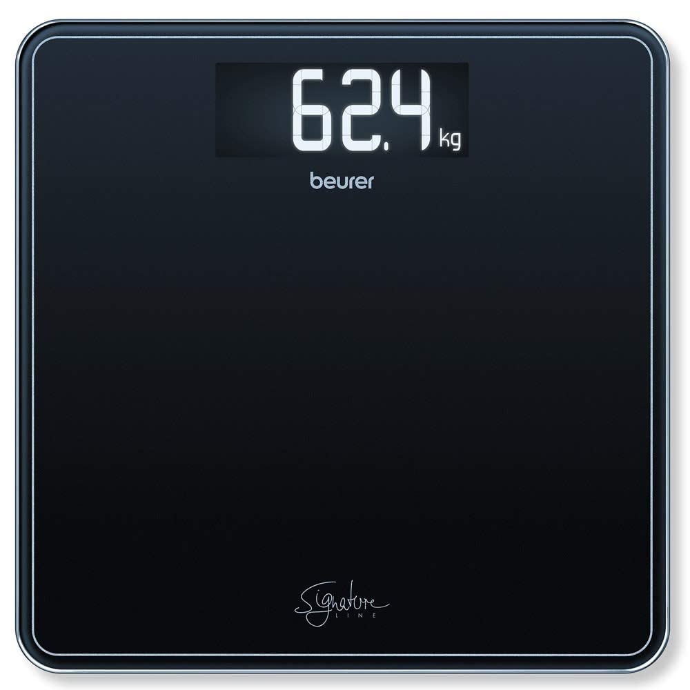 Beurer GS400 Signature Line Glass Bathroom Scale - Black, 200kg Capacity, XL Digital Display, Safety Glass