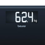 Beurer GS400 Signature Line Glass Bathroom Scale - Black, 200kg Capacity, XL Digital Display, Safety Glass