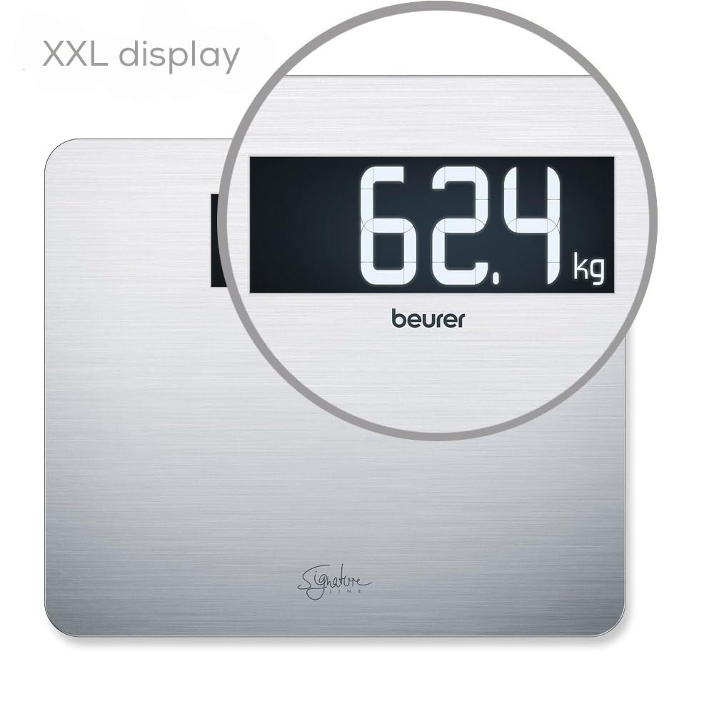 Beurer GS405 Signature Line Glass Bathroom Scale - XXL Digital Display, 200kg Capacity, Stainless Steel - Very Good