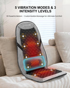 COMFIER Back Massager with Heat for Pain Relief - Massage Chair Pad, Lumbar Support, 10 Vibration Motors, 5 Modes, Seat Cushion