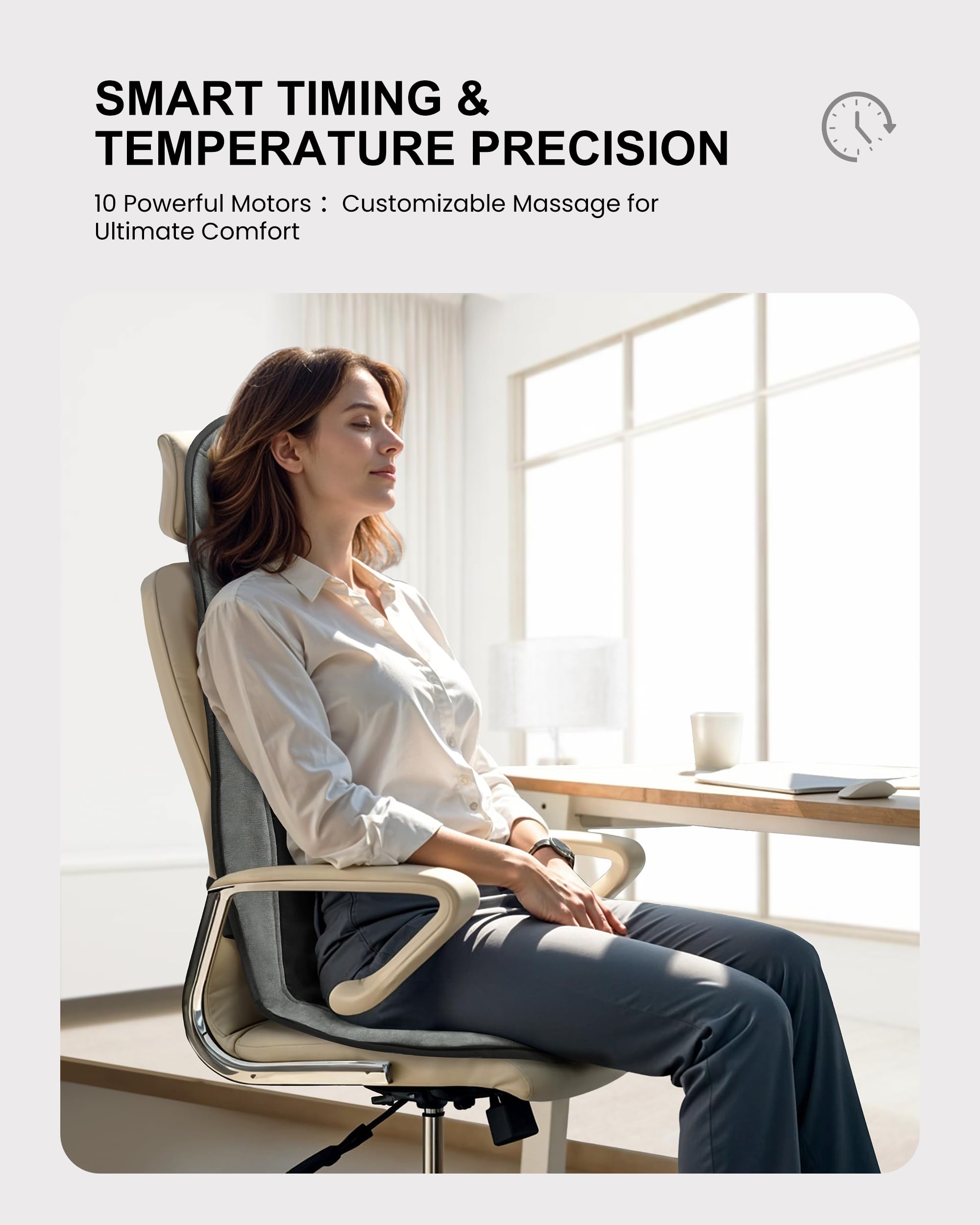 COMFIER Back Massager with Heat for Pain Relief - Massage Chair Pad, Lumbar Support, 10 Vibration Motors, 5 Modes, Seat Cushion