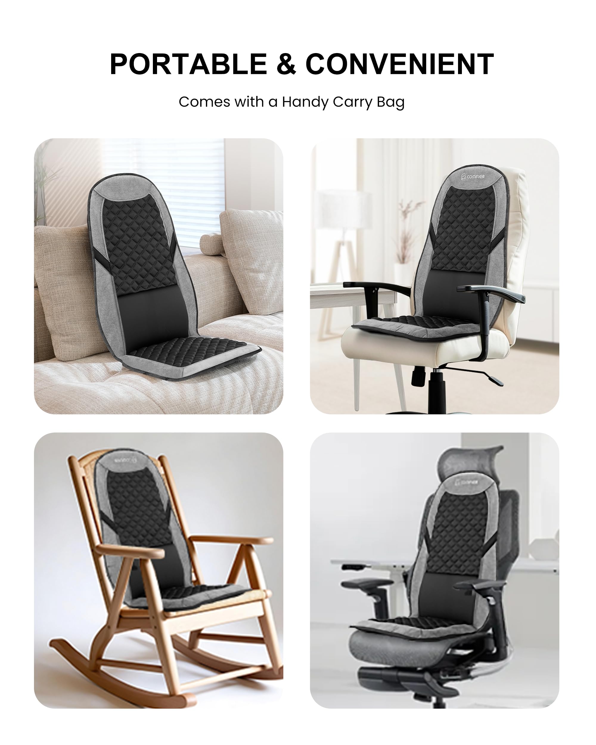 COMFIER Back Massager with Heat for Pain Relief - Massage Chair Pad, Lumbar Support, 10 Vibration Motors, 5 Modes, Seat Cushion