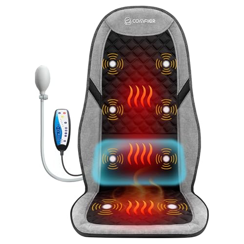 COMFIER Back Massager with Heat for Pain Relief - Massage Chair Pad, Lumbar Support, 10 Vibration Motors, 5 Modes, Seat Cushion