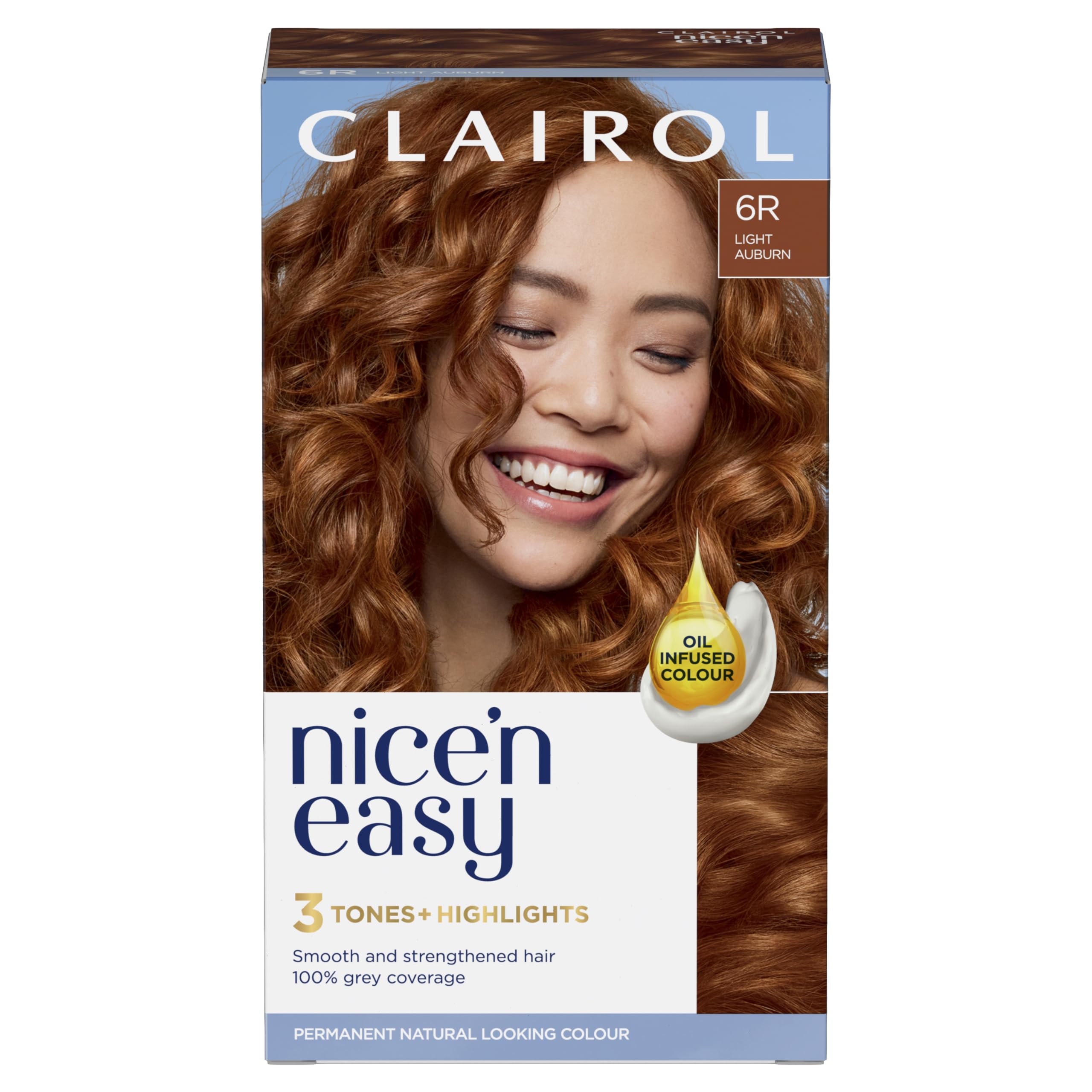 Clairol Nice'n Easy Cr`eme, Natural Looking Oil Infused Permanent Hair Dye, 6R Light Auburn, Packaging May Vary - Damaged Box