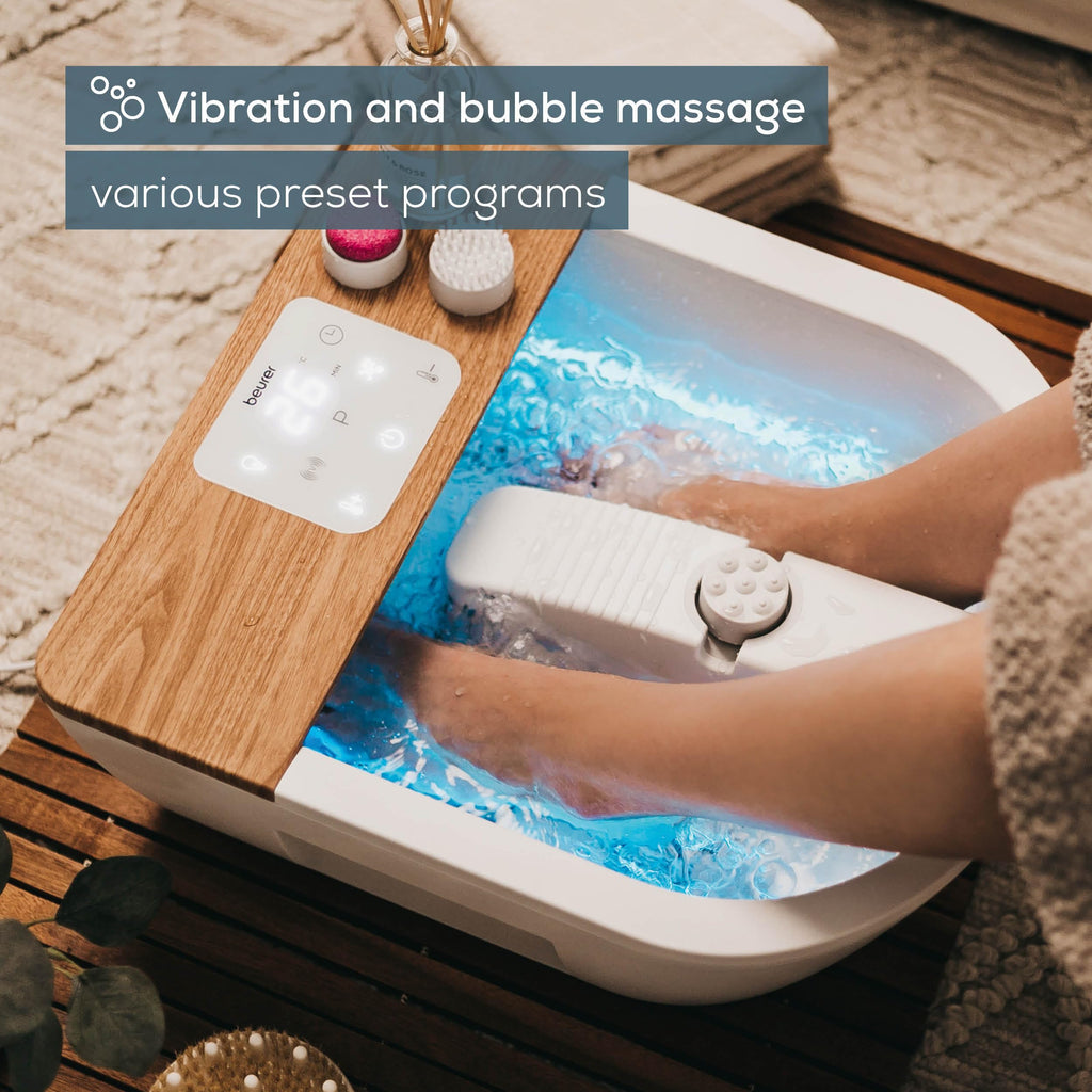Beurer FB65UK Wellness Foot Spa - 8-Level Heater, Touch Screen, 3 Pedicure Attachments, Bubble & Vibration Massage, Ambient Lighting - Damaged Box