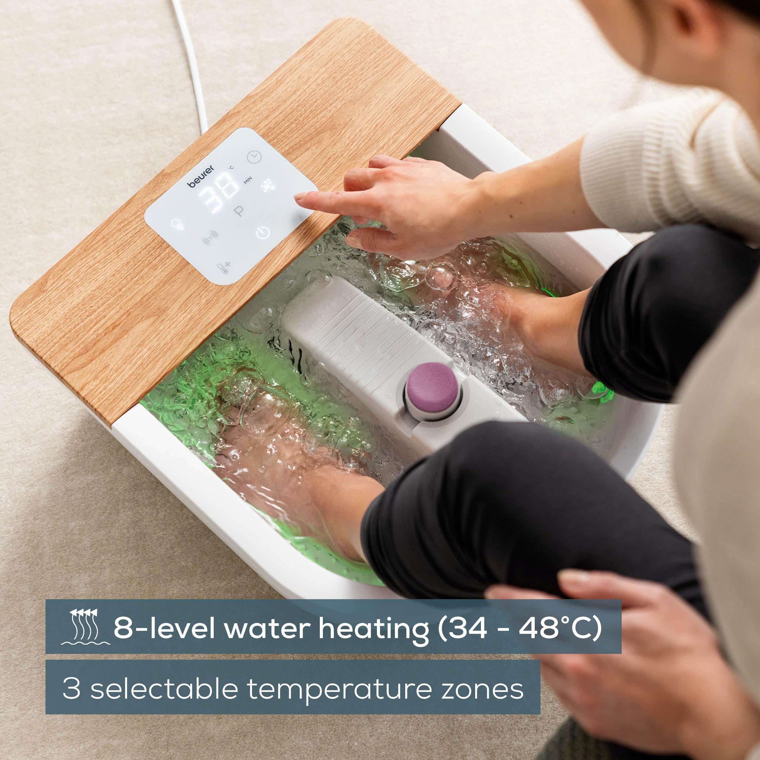 Beurer FB65UK Wellness Foot Spa - 8-Level Heater, Touch Screen, 3 Pedicure Attachments, Bubble & Vibration Massage, Ambient Lighting - Damaged Box