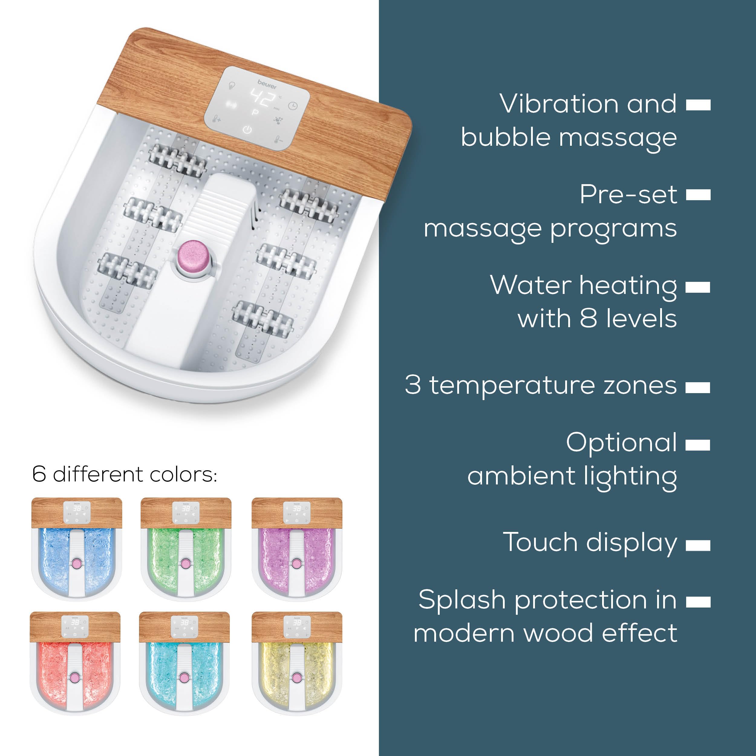 Beurer FB65UK Wellness Foot Spa - 8-Level Heater, Touch Screen, 3 Pedicure Attachments, Bubble & Vibration Massage, Ambient Lighting - Damaged Box