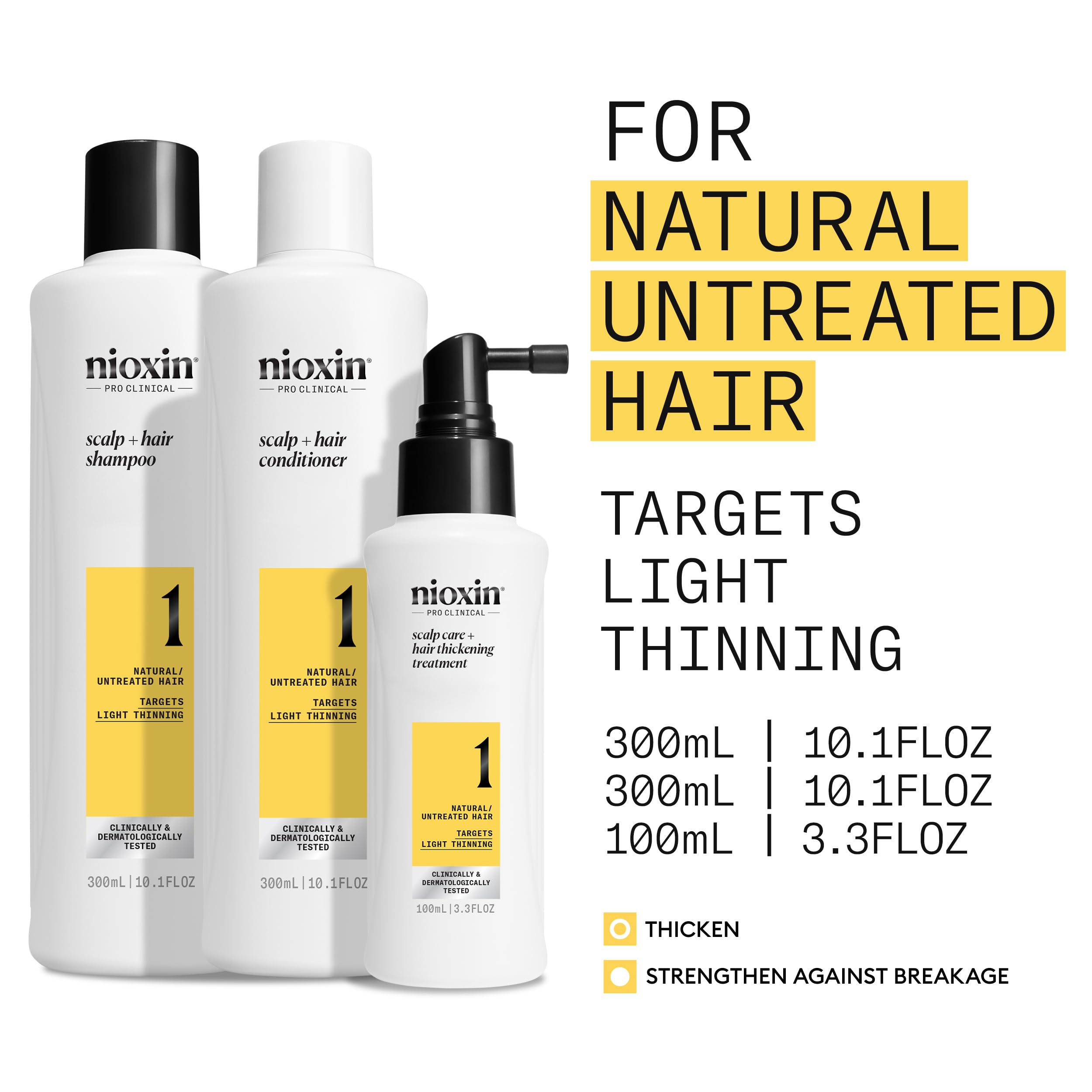 Nioxin System 1 Loyalty Kit - Hair Thickening System for Natural Hair with Light Thinning - 300ml Shampoo, Conditioner & 100ml Treatment - Damaged Box