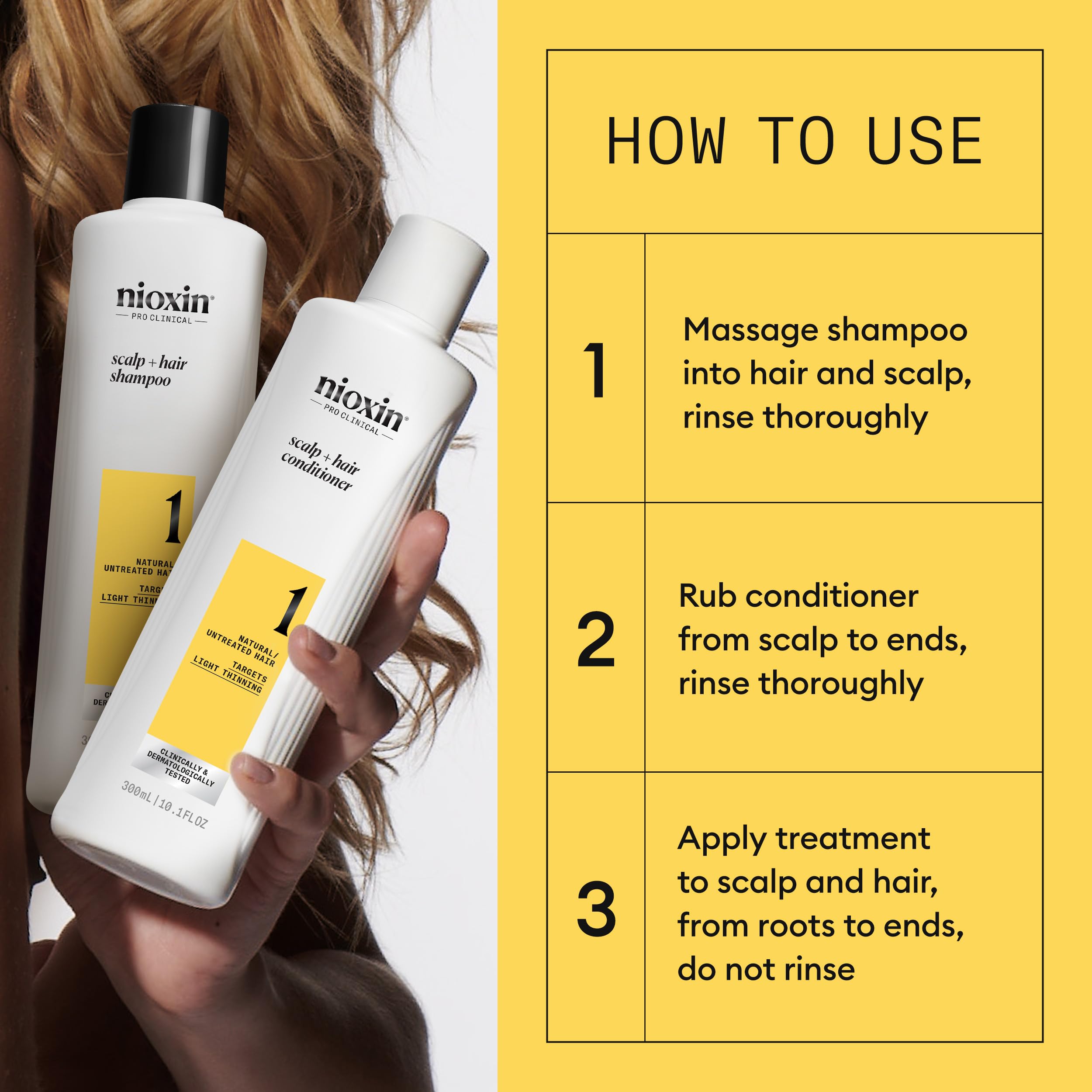 Nioxin System 1 Loyalty Kit - Hair Thickening System for Natural Hair with Light Thinning - 300ml Shampoo, Conditioner & 100ml Treatment - Damaged Box