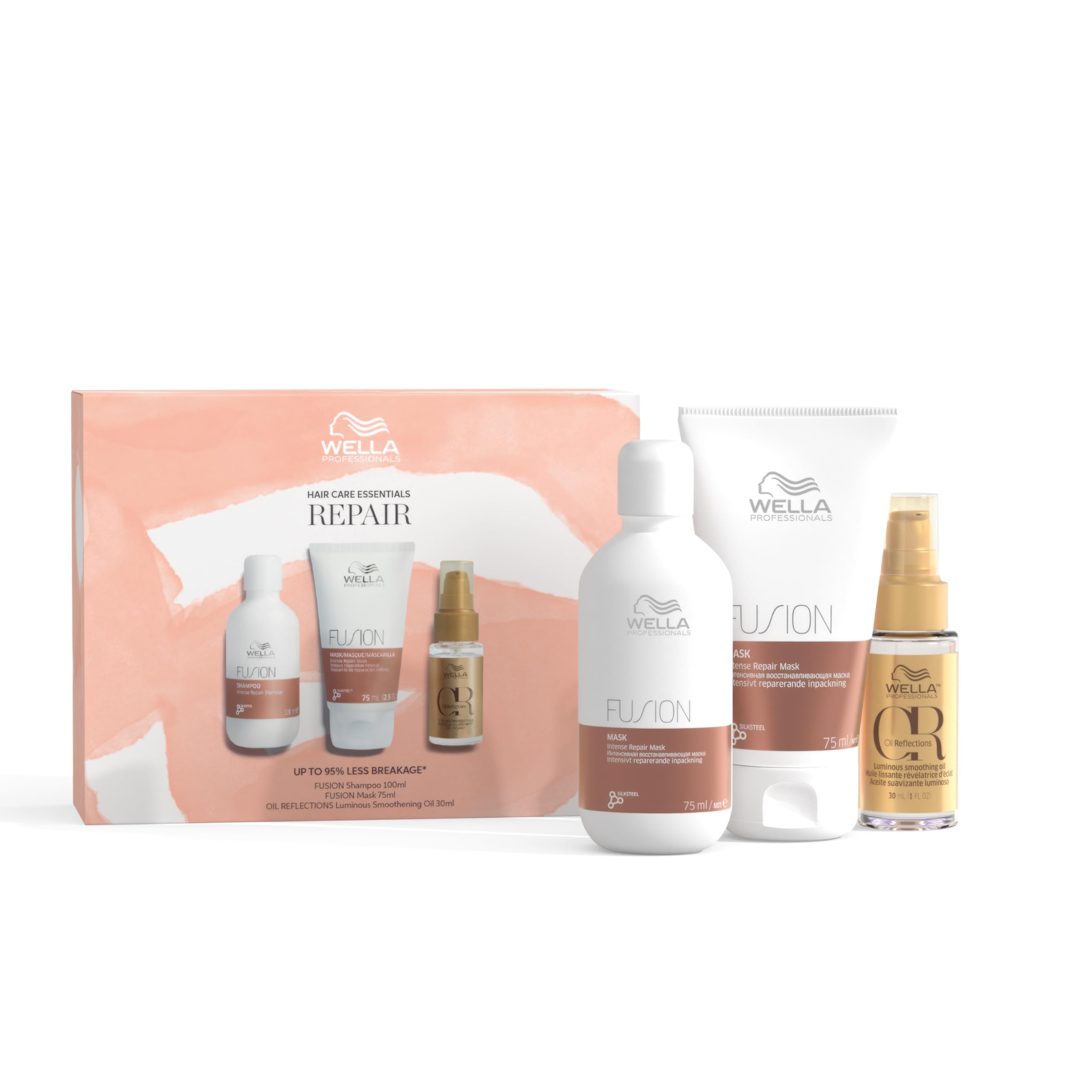 Wella Professionals Fusion Travel Set | Includes Shampoo, Conditioner and Smoothening Oil | Hair Protection against Breakage & Damage - Damaged Box