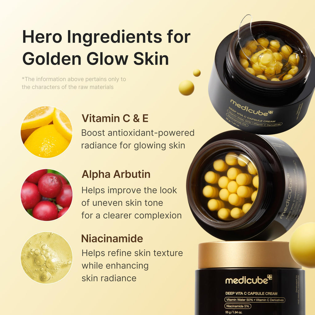 medicube Deep Vitamin C Golden Capsule Face Moisturiser - Liposome Capsules For Wrinkles, Skin Radiance - Transparent Gel for Glow Hydration - Korean Skin Care 1.94 oz