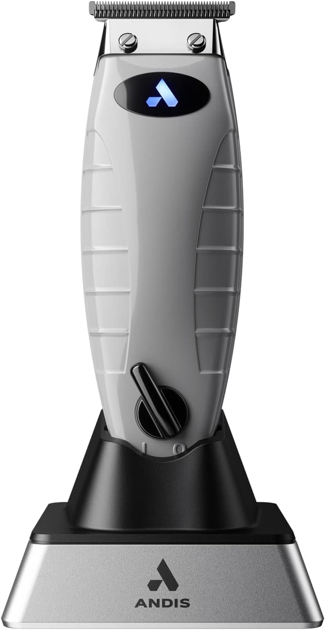 Andis ORL Professional Cord/Cordless Trimmer | Zero-Gap Carbon Steel T-Outliner Blade | 7,200 SPM | 100-Min Runtime | 4 Attachment Combs | Premium Charging Stand | Hair & Beard | Grey