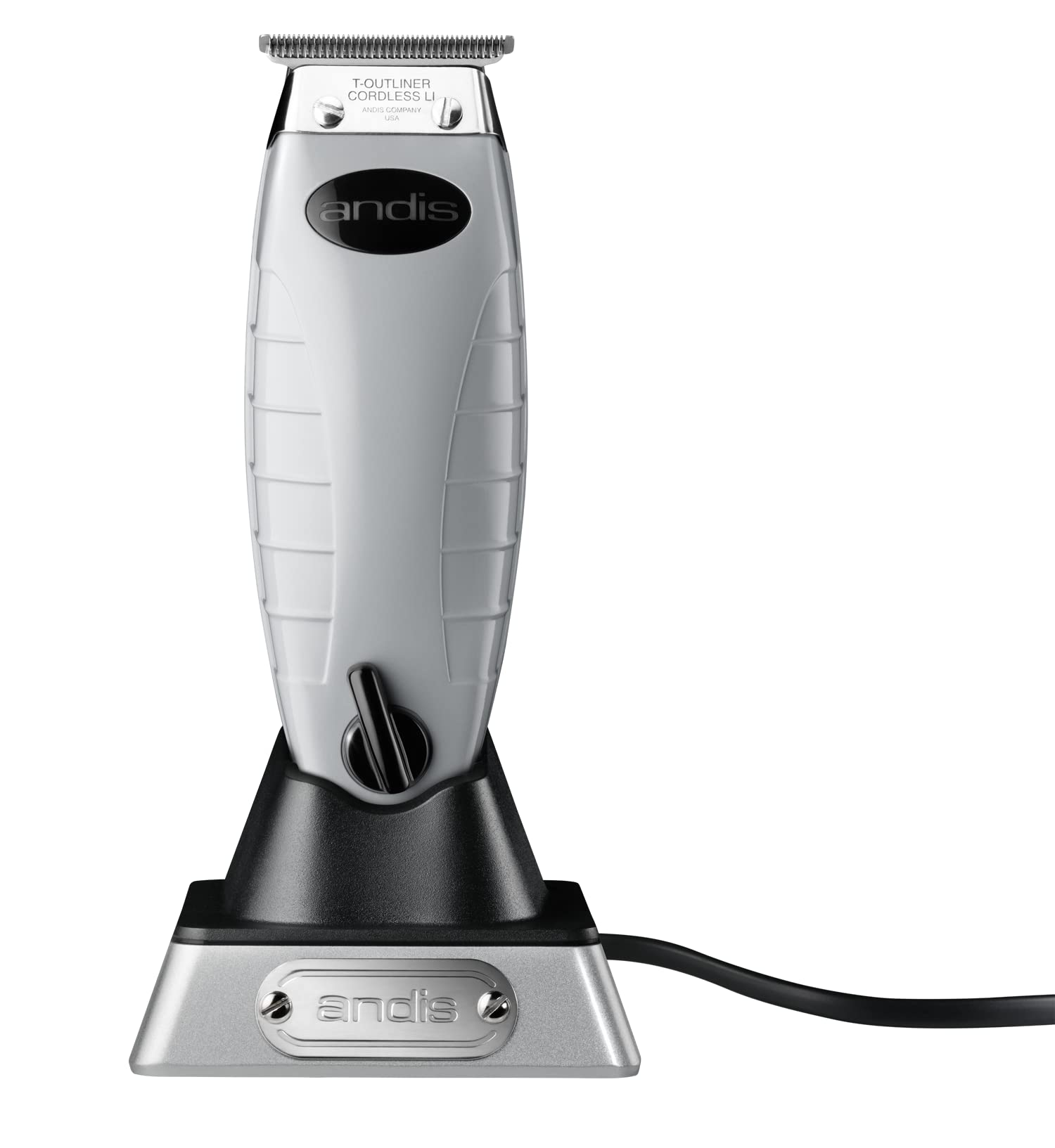 Andis ORL Professional Cord/Cordless Trimmer | Zero-Gap Carbon Steel T-Outliner Blade | 7,200 SPM | 100-Min Runtime | 4 Attachment Combs | Premium Charging Stand | Hair & Beard | Grey
