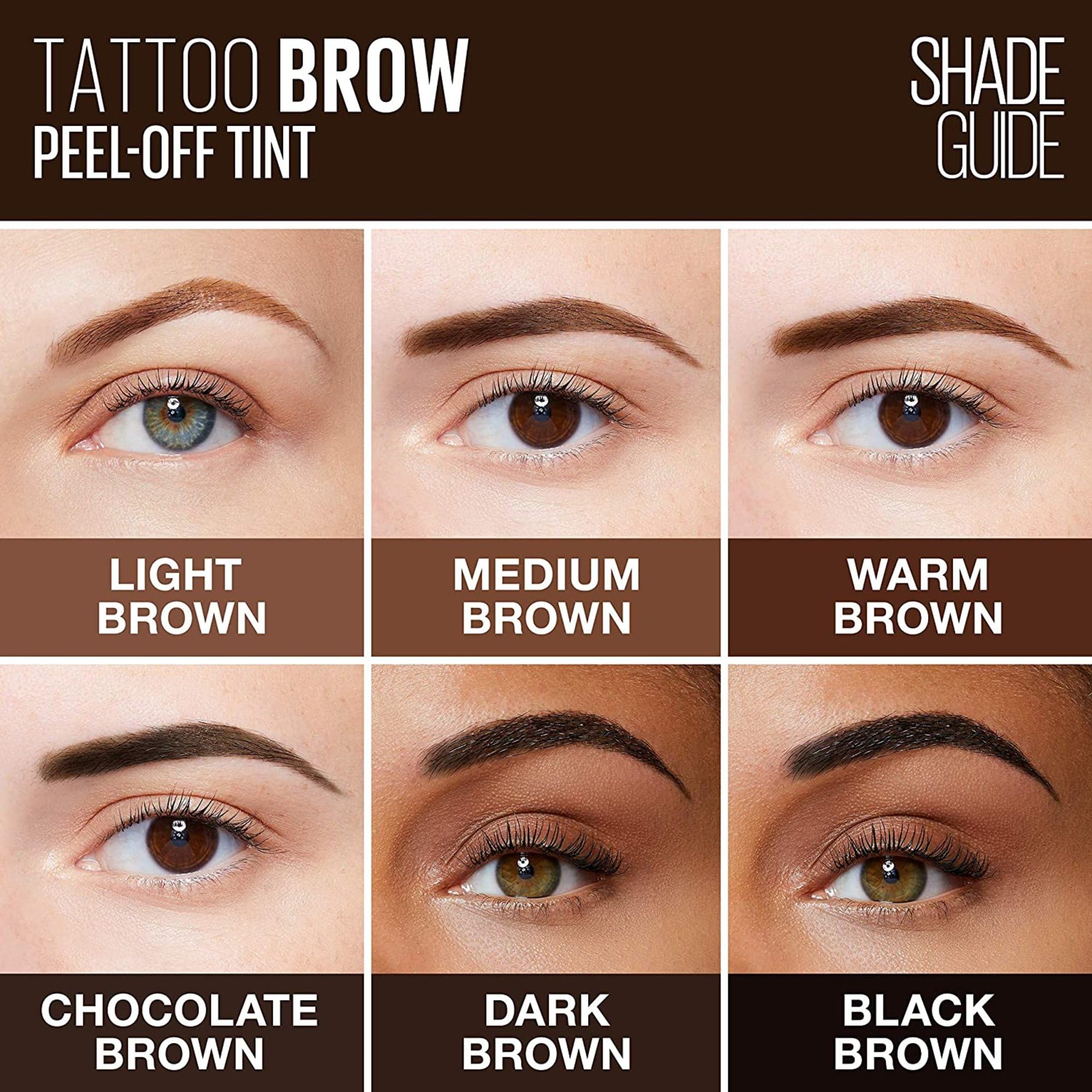 Maybelline New York Tattoo Brow Peel Off Eyebrow Gel Tint, Semi-Permanent Colour, Waterproof, Lasts up to 3 Days, Colour: Dark Brown - Damaged Box