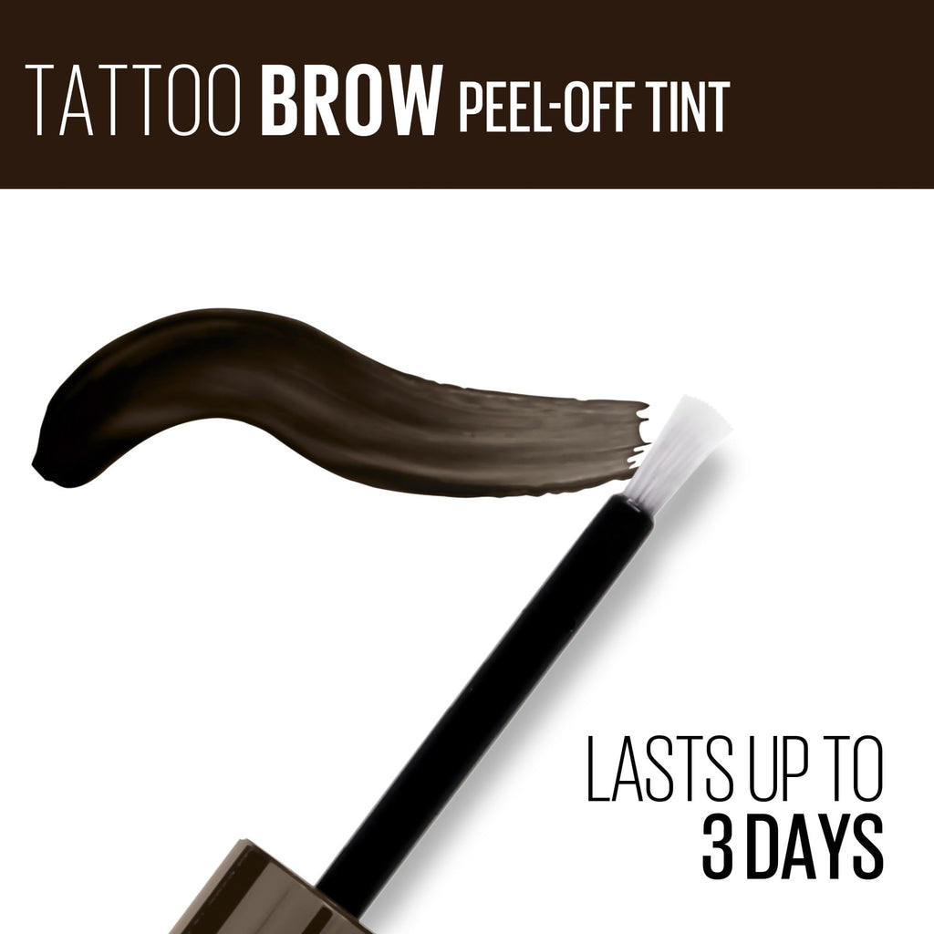 Maybelline New York Tattoo Brow Peel Off Eyebrow Gel Tint, Semi-Permanent Colour, Waterproof, Lasts up to 3 Days, Colour: Dark Brown - Damaged Box