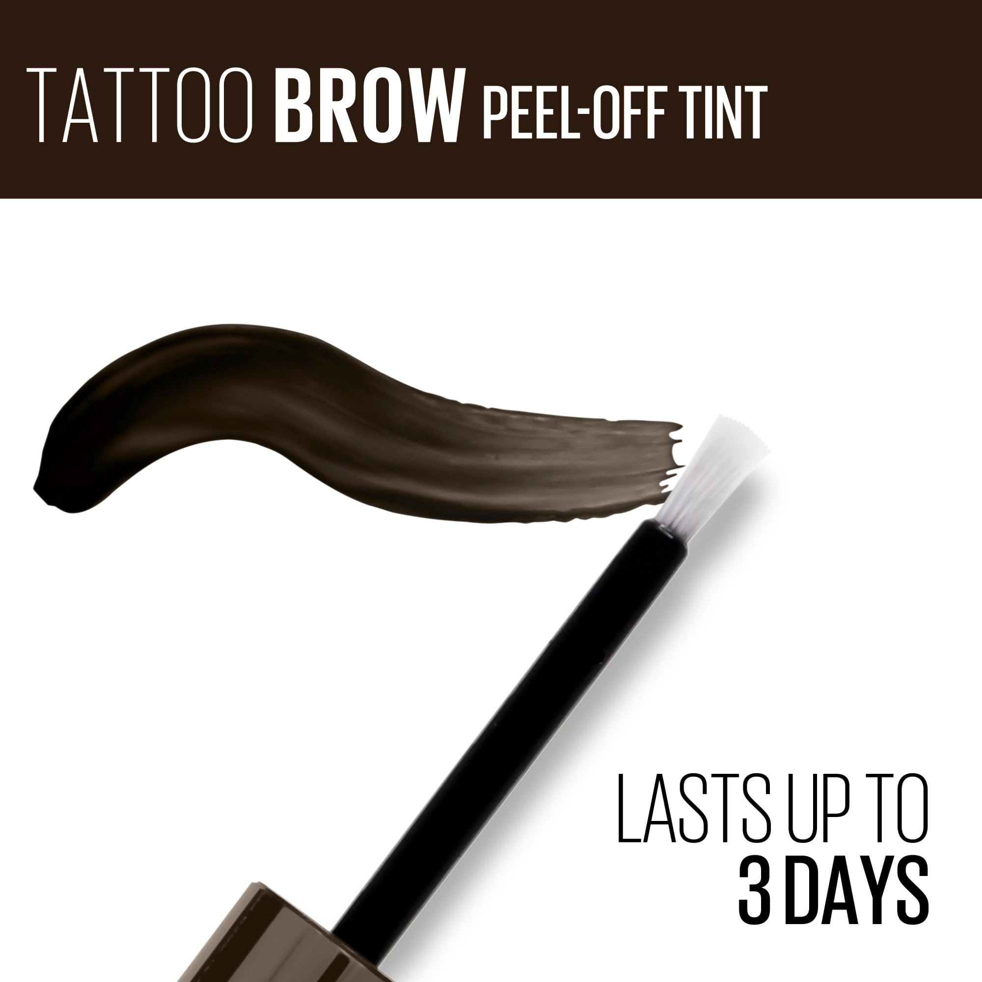 Maybelline New York Tattoo Brow Peel Off Eyebrow Gel Tint, Semi-Permanent Colour, Waterproof, Lasts up to 3 Days, Colour: Dark Brown - Damaged Box
