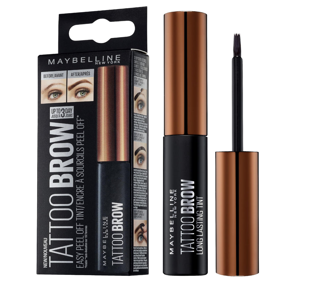 Maybelline New York Tattoo Brow Peel Off Eyebrow Gel Tint, Semi-Permanent Colour, Waterproof, Lasts up to 3 Days, Colour: Dark Brown - Damaged Box