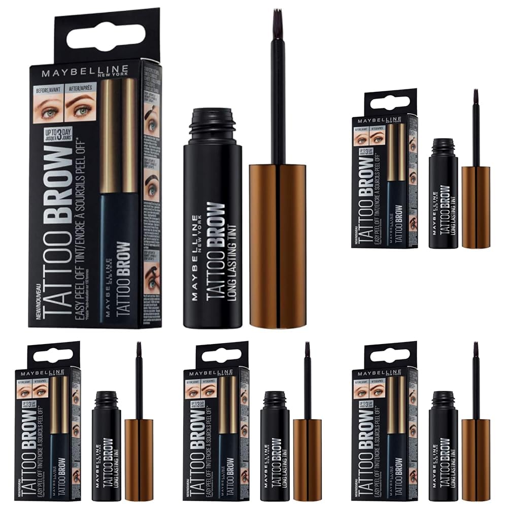 Maybelline New York Tattoo Brow Peel Off Eyebrow Gel Tint, Semi-Permanent Colour, Waterproof, Lasts up to 3 Days, Colour: Dark Brown - Damaged Box