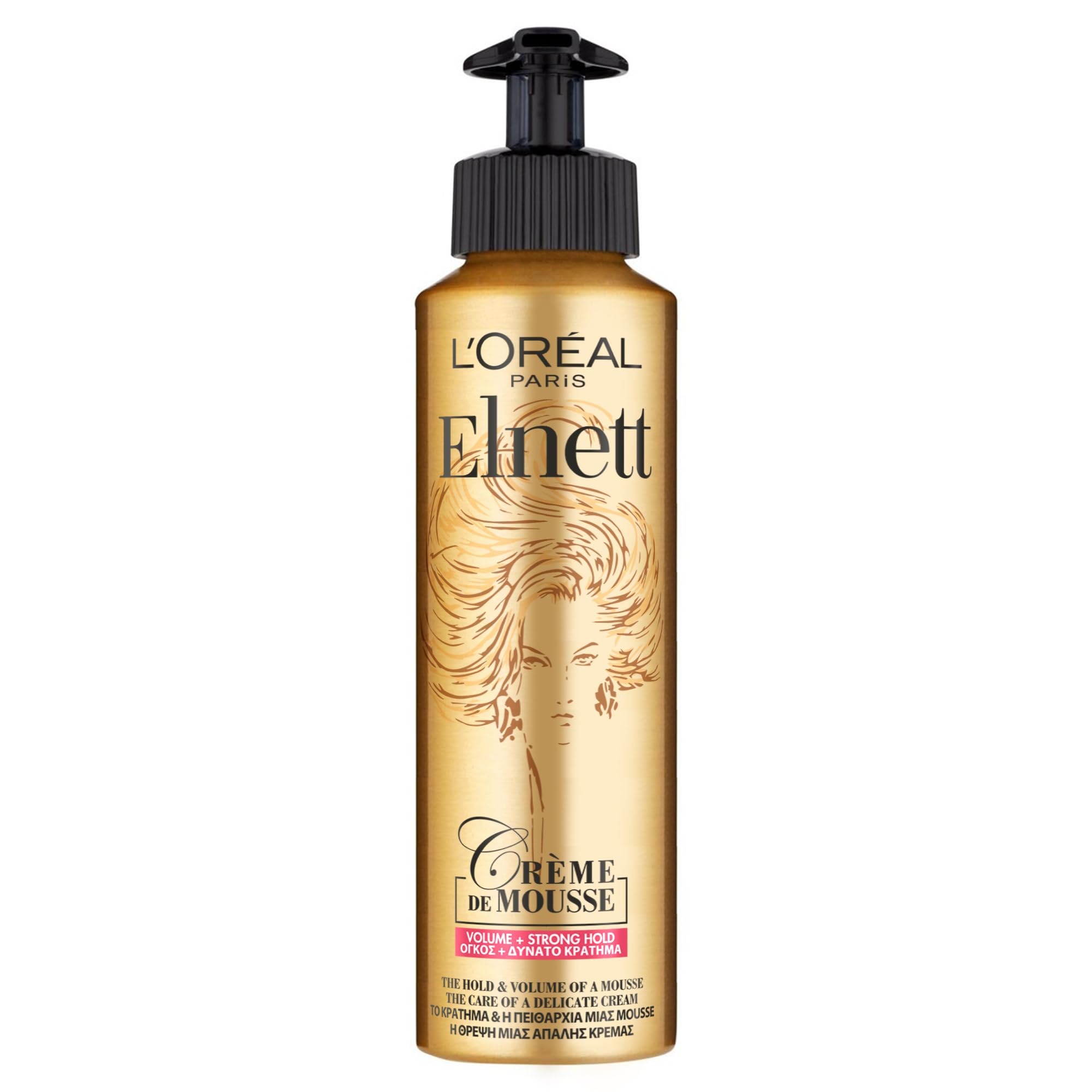 L'Or'eal Paris Elnett Volume Hair Mouse, Cr`eme De Mousse, Strong Hold for Voluptuous Body, Root-to-Tip Fullness, Lightweight & Non-Greasy, Strong Hold Volume