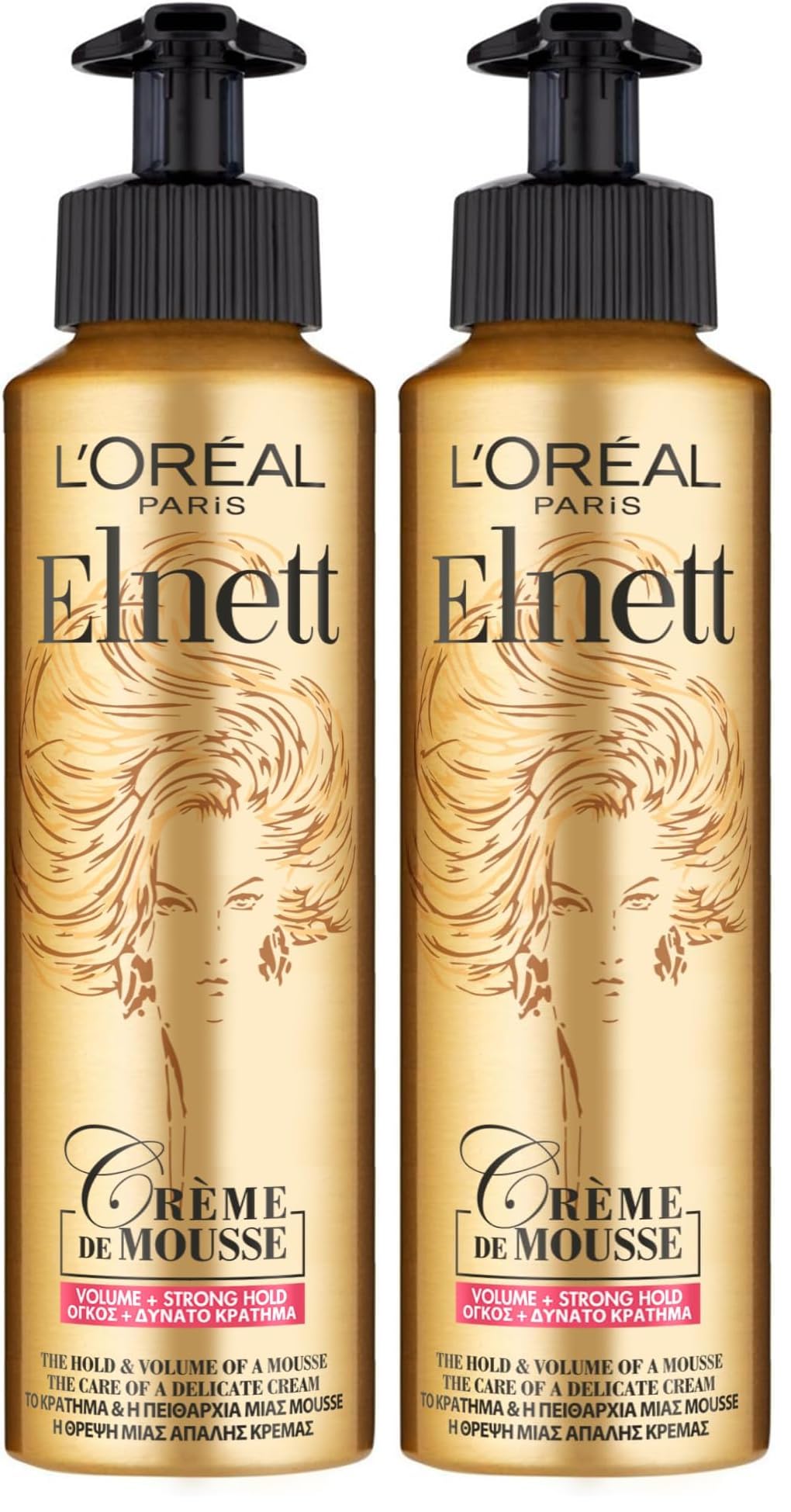 L'Or'eal Paris Elnett Volume Hair Mouse, Cr`eme De Mousse, Strong Hold for Voluptuous Body, Root-to-Tip Fullness, Lightweight & Non-Greasy, Strong Hold Volume