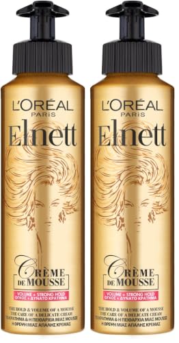 L'Or'eal Paris Elnett Volume Hair Mouse, Cr`eme De Mousse, Strong Hold for Voluptuous Body, Root-to-Tip Fullness, Lightweight & Non-Greasy, Strong Hold Volume