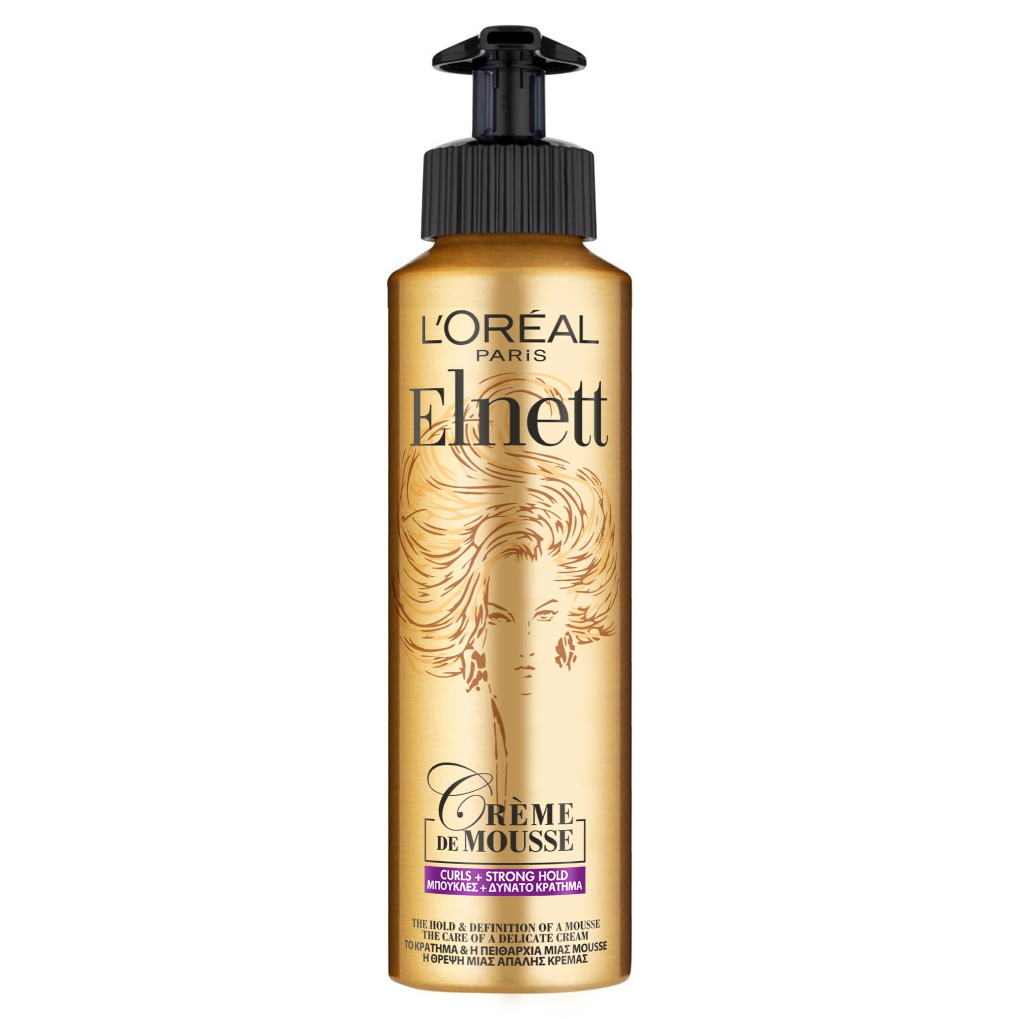 L'Or'eal Paris Elnett Volume Hair Mouse, Cr`eme De Mousse, Strong Hold for Voluptuous Body, Root-to-Tip Fullness, Lightweight & Non-Greasy, Strong Hold Volume