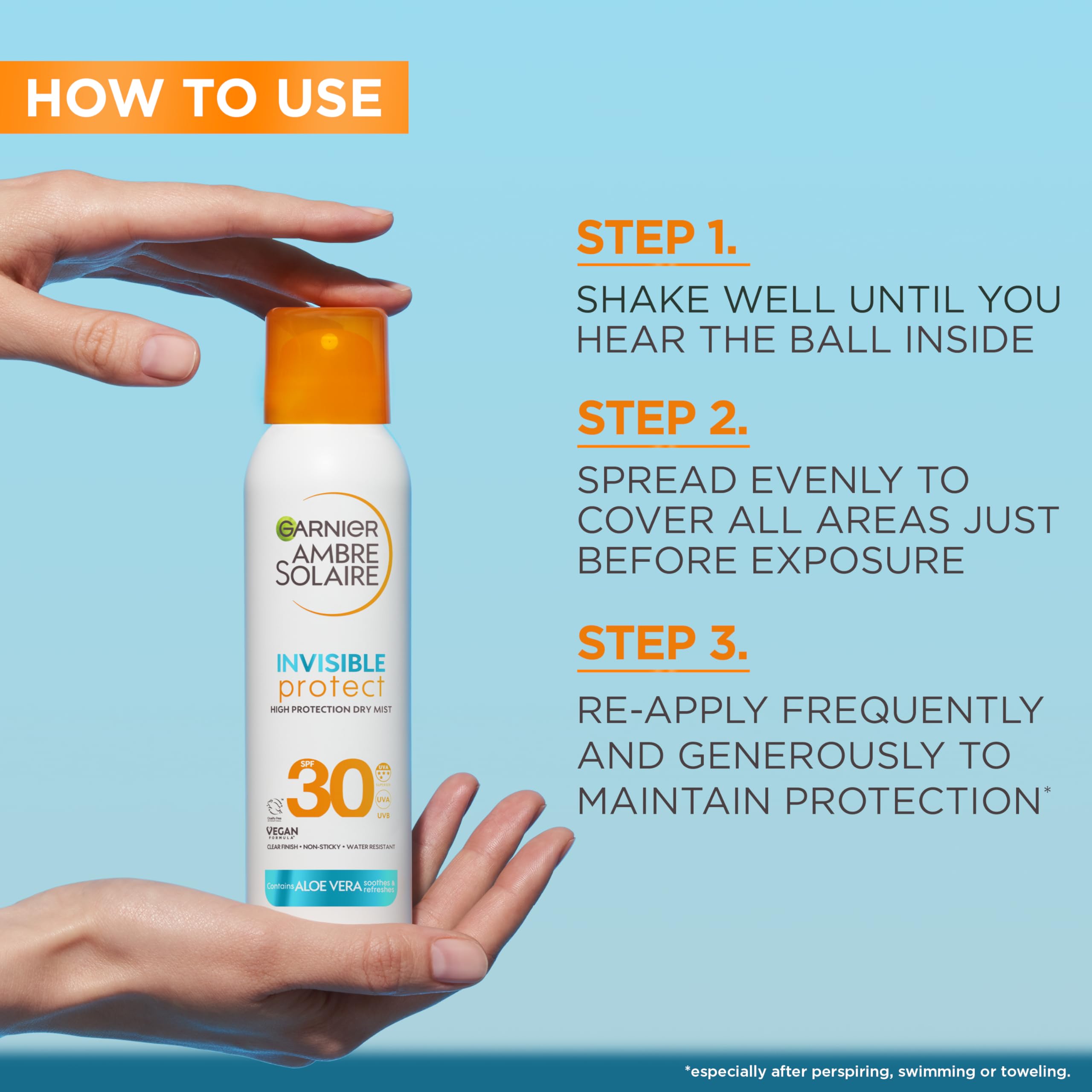 Garnier Ambre Solaire Face SPF Invisible Protect Dry Mist SPF 30, Fast Absorbing, High UVA & UVB Protection, Water Resistant, Invisible Finish, Non-Sticky 150ml