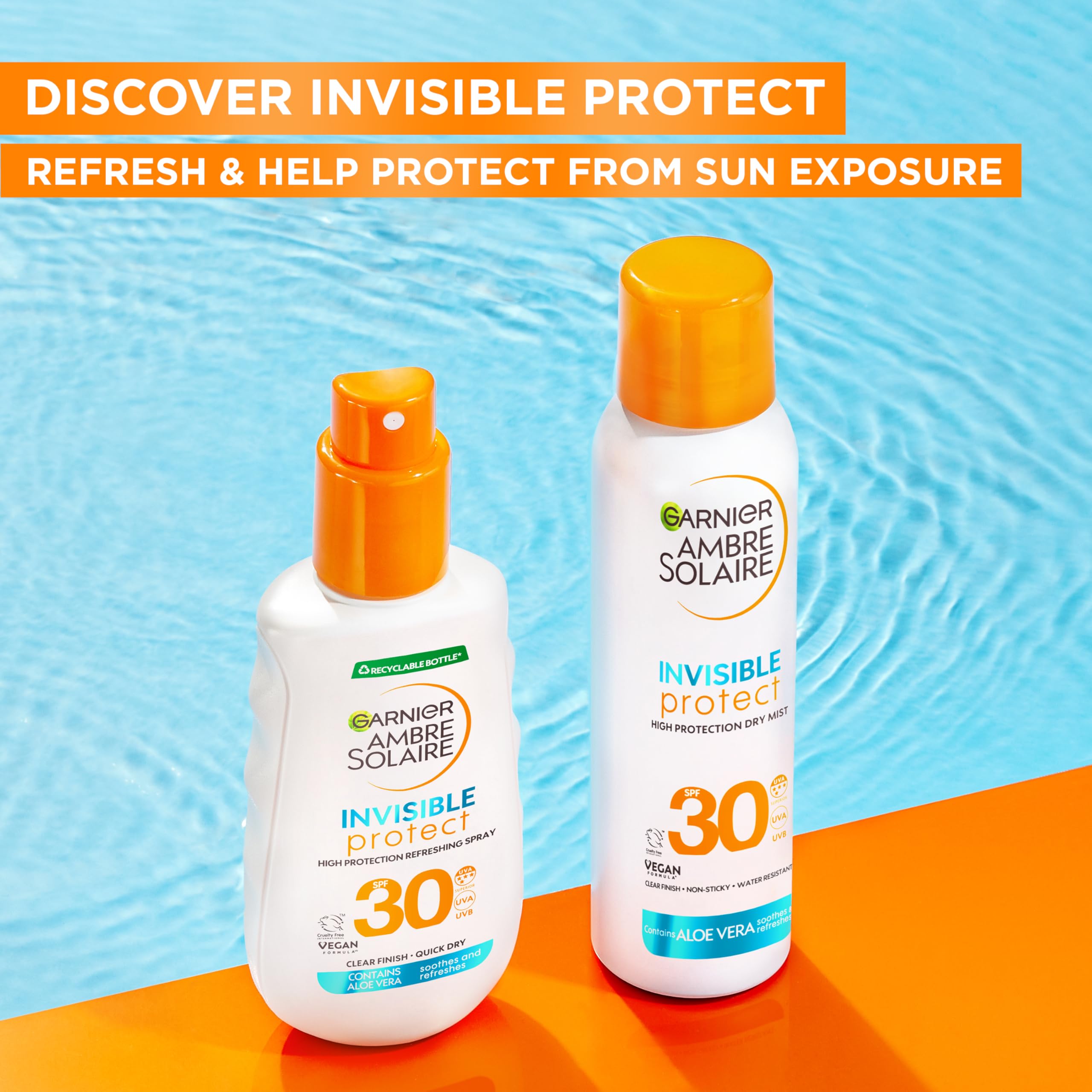 Garnier Ambre Solaire Face SPF Invisible Protect Dry Mist SPF 30, Fast Absorbing, High UVA & UVB Protection, Water Resistant, Invisible Finish, Non-Sticky 150ml