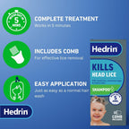 Hedrin Head Lice Shampoo and Comb Kit, Kills Head Lice and Eggs in 5 Minutes, 4 Treatments, Clinically Tested, Suitable for Adults and Children, 100ml, (Formerly All-in-One - Packaging May Vary) - Damaged Box - BBE 02/2028