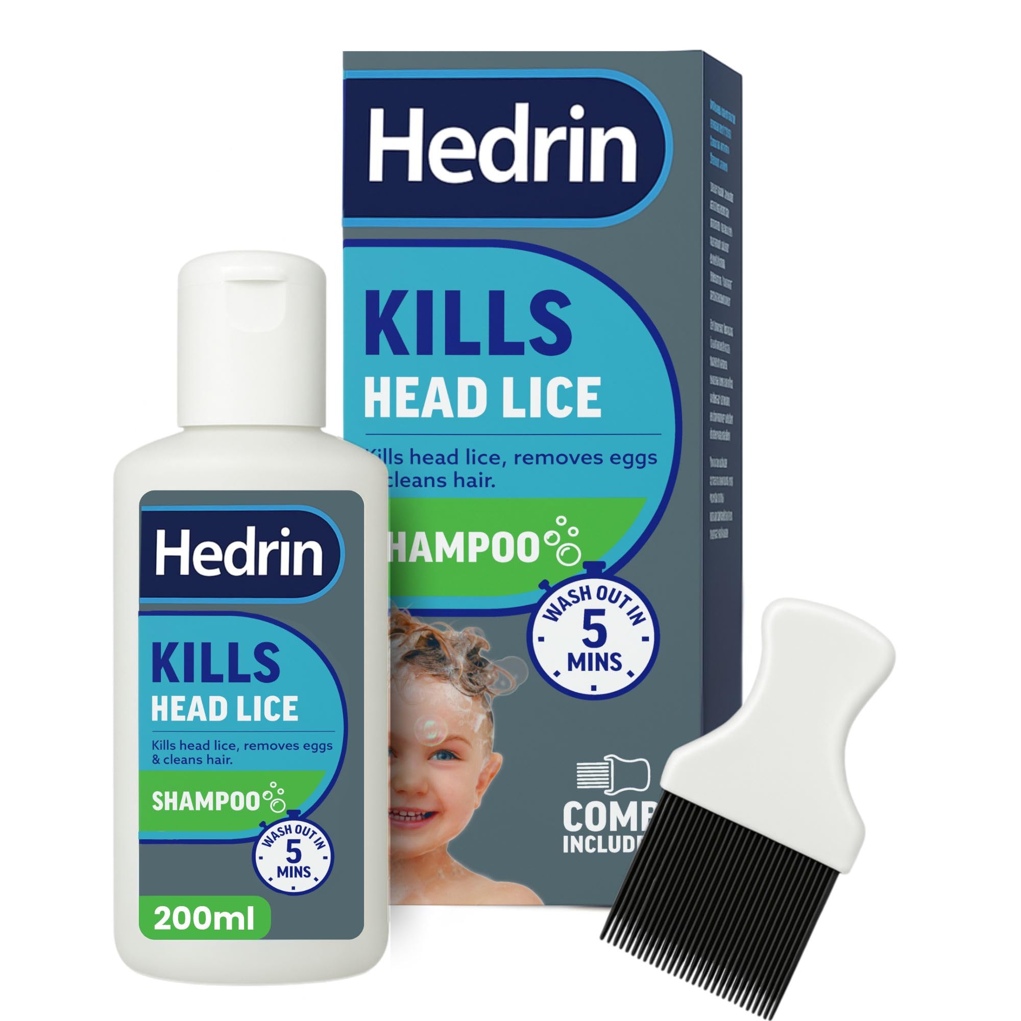 Hedrin Head Lice Shampoo and Comb Kit, Kills Head Lice and Eggs in 5 Minutes, 4 Treatments, Clinically Tested, Suitable for Adults and Children, 100ml, (Formerly All-in-One - Packaging May Vary) - Damaged Box - BBE 02/2028