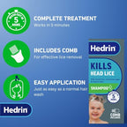 Hedrin Head Lice Shampoo and Comb Kit, Kills Head Lice and Eggs in 5 Minutes, 4 Treatments, Clinically Tested, Suitable for Adults and Children, 100ml, (Formerly All-in-One - Packaging May Vary) - Damaged Box - BBE 02/2028