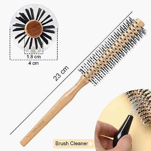 BESTOOL Small Round Brush for Short Hair, Round Hair Brushes for Blow Drying, Men Beard Brush, Professional Styling Brush for Smoothing, Curls, Bangs (Natural) - Damaged Box