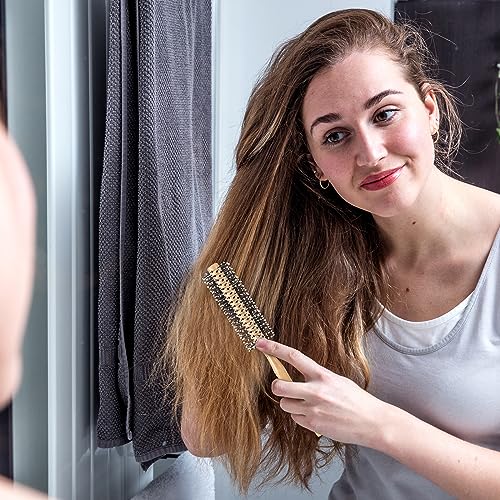 BESTOOL Small Round Brush for Short Hair, Round Hair Brushes for Blow Drying, Men Beard Brush, Professional Styling Brush for Smoothing, Curls, Bangs (Natural) - Damaged Box