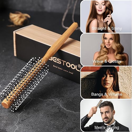 BESTOOL Small Round Brush for Short Hair, Round Hair Brushes for Blow Drying, Men Beard Brush, Professional Styling Brush for Smoothing, Curls, Bangs (Natural) - Damaged Box