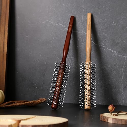 BESTOOL Small Round Brush for Short Hair, Round Hair Brushes for Blow Drying, Men Beard Brush, Professional Styling Brush for Smoothing, Curls, Bangs (Natural) - Damaged Box