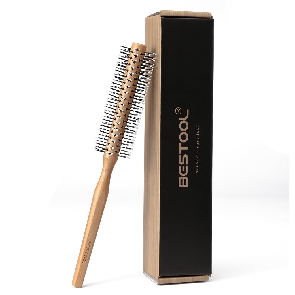 BESTOOL Small Round Brush for Short Hair, Round Hair Brushes for Blow Drying, Men Beard Brush, Professional Styling Brush for Smoothing, Curls, Bangs (Natural) - Damaged Box